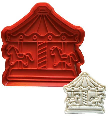 Tagliabiscotti.it - Giostra con cavalli - carillon - Stampo per creare decorazioni in pasta di zucchero o biscotti - Battesimo - New born - Cookies cutter - Tagliabiscotti 8cm x 8cm x 1,2cm