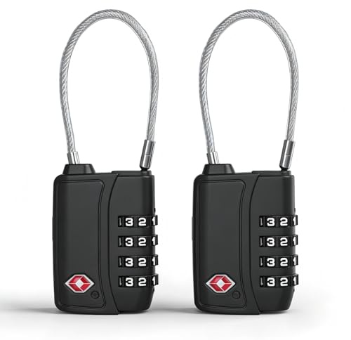 TSA008 Luggage Locks, [Security Upgrade][2 Pack] Diyife 4-Digit Code Padlock with Open Alert Indicator & Flexible Cables, Resettable Combination Padlocks, Small Round Travel Locks for Suitcases Case
