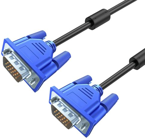 Cable VGA a VGA 1,8m Cobre Puro con Conectores Dorados Cable VGA Macho 15 Pines para Monitor PC Portátil TV Proyector Resolución hasta 1920x1200 Full HD Negro