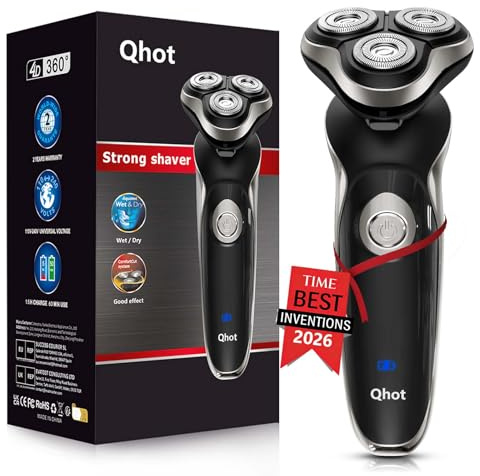 Qhot Electric Razor for Men Shaving Face Cordless Waterproof Rechargeable Battery for Man & Boy Close Shave Dry & Wet Rotary Shaver on Sensitive Skin