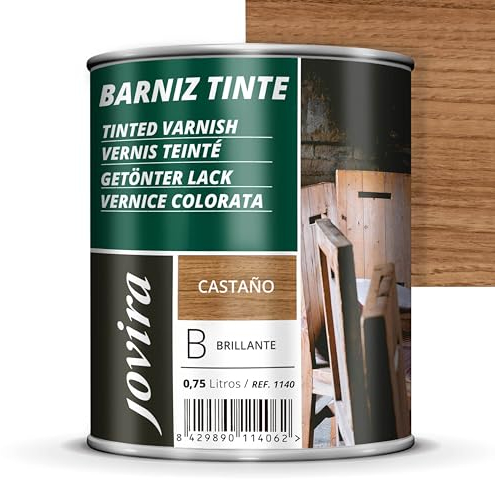JOVIRA PINTURAS Barniz Brillante Tinte (6 colores). Barniz para madera. Protege, decora y embellece. (750 Mililitros, Castaño) D-7