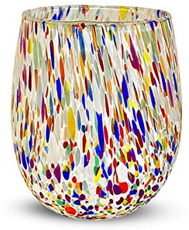 Gocce di Murano un bicchiere Arcobaleno Pioggia in vetro di Murano soffiato 300 ml lavorazione a mano colorati confezione 1 calice per acqua elegante e prezioso (Murrina, 1)