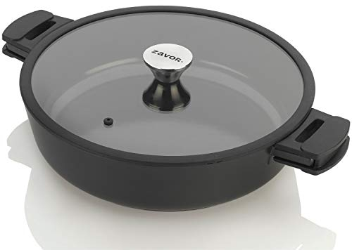 ZAVOR Noir 6 Qt Sauté Pan - Premium Cast Aluminum with Titanium-based Nonstick Ceramic Coating & Removable Handles - Ultra Lightweight - Oven & Induction Ready | Noir Collection (ZCWNR37)