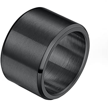 HIJONES Herren Edelstahl 15mm breit schlicht Statement Ehering großer Ring matt gebürstet Hip Hop schwarz Größe 68
