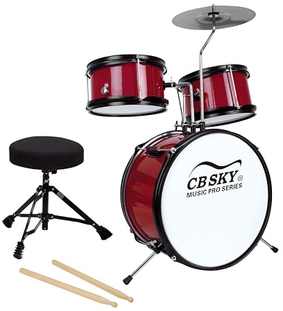 CB SKY 5-piece Kids/Junior Drum Set 13 bass drum/Beginner (Standard) /Kids musical toys, musical instrument (Red)