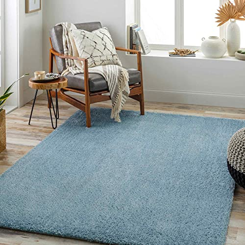 Livabliss Shaggy Berber - Flauschiger groß für Wohnzimmer, Esszimmer, Schlafzimmer, Langflor Hochflor e flauschig - 160x213 cm, Wohnzimmer in Blau