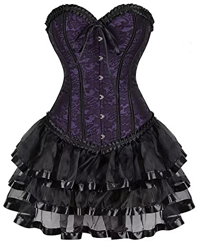 Jutrisujo Corset Femme Bustier Jupe Robe Dress Sexy Dentelle Floral Guêpière Lingerie Grande Taille Vintage Violet M