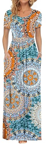 AUSELILY Maxi Dress for Women Summer Casual Long Dress Print Green XXL