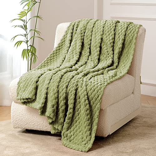 FY FIBER HOUSE Fleece Kuscheldecken, extra weiche Flauschige Decken, leichte, gemütliche Mikrofaser Sofadecke/Wolldecke für Büro, Sessel und Camping, 130x150cm, Salbeigrün