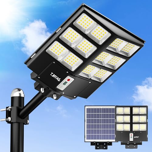 JAYNLT Y-2000W Lampione Solare Led Esterno, 60000LM 6500K Lampada Stradale Solare con Sensore Movimento, IP67 Impermeabile Faro Stradale con Pannello Solari Cortile, Garage