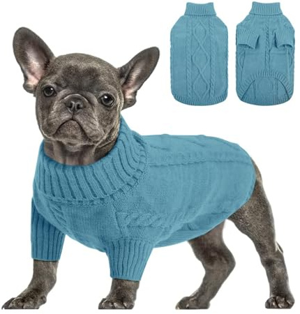 Queenmore Felpa Taglia Piccola Maglione Bassotto Caldo A Collo Alto Ritorto Vestiti Per Cani Gatti Elastico Per Bulldog Francese Barboncino Chihuahua, Teal, S