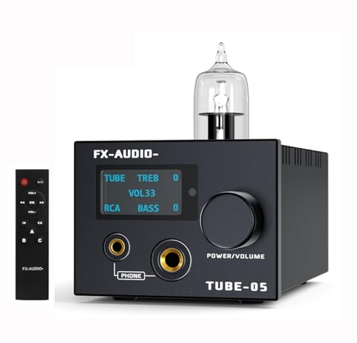 FX-Audio- TUBE-05 HiFi Vacuum 12AU7/ECC82 - Amplificador de auriculares de tubo para auriculares de graves agudos y agudos, preamplificador de ecualización, para auriculares de 30-600Ω, con control
