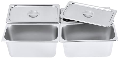 LNINNERY Edelstahl-Behälter-Set 4x GN Behälter 1/3 Für den Gefrierschrank Geeignet Backöfen Herdplatten Geschirrspülmaschinen