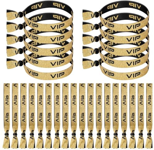 Wechoide 68 Stk VIP Einlassbänder, Einlassbänder mit VIP, Festival Armbänder, Stoff Einlassbänder für Partys Vergnügungsparks Konzerte Geburtstag Hochzeit (Black)