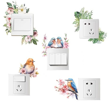 TINGWEN 5 Stück Wandschalter Aufkleber - Lichtschalter oder Steckdose Sticker - PVC Pflanze Lichtschalter Sticker - Für Wohnzimmer, Schlafzimmer, Badezimmer, Küche, Büro (#2)