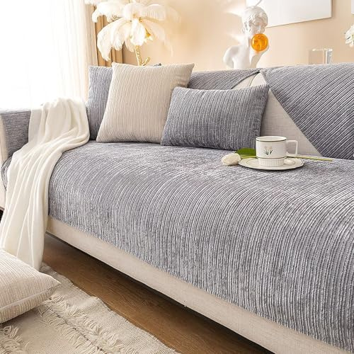 Klubbglödlampor sofffilt, sofftäcken för sits, soffskydd, halkfri, sofföverdrag, chenille-sofföverdrag, soff-form, sofföverkast, sofftäcke, grå, 90 x 160 cm