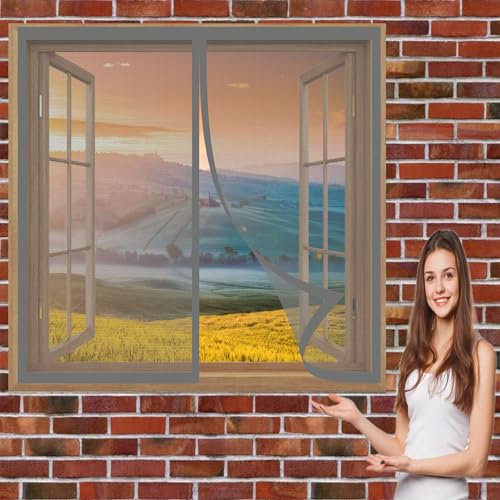 Mosquito Insect Mesh Screen 128 x 172 cm(50 x 68inch) Mosquito Protector Net Mosquito Bug Protection Without Drilling Easy to Install Insect Mosquito Net Fly Screens for Windows, Grey