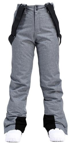 HOTIAN Damen Skihose Hosenträgerhose Snowboardhose Damen Winter Warm Wasserdicht Winddicht Abnehmbare Skilanglaufhose Thermohose Wanderhose Gray M