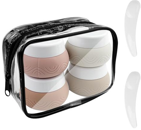 Chiluxendo 4 Pièces Flacon Voyage Silicone, 30ml Pot Voyage Cosmetique, Récipient À Crème Contenants Cosmétiques avec Spatule, Contenant Voyage Petit Pots avec Sac Transparent (Série Marron)