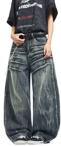 Zewool Jeans Baggy déchirés pour Hommes Jeans Hip hop Y2K Skater à Jambes Larges Pantalons en Denim à Coupe Loose Streetwear relaxé des années 2000 Skateboard,B10 Bleu Rétro,S