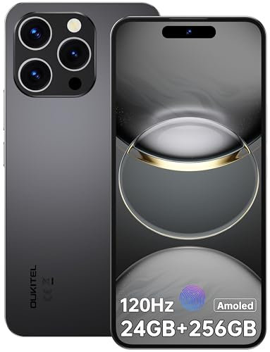 OUKITEL P1 Handy Ohne Vertrag - 24GB+256GB Smartphone Ohne Vertrag Android 14, 6.7 Zoll AMOLED Display Simlockfreie Handys 5150mAh, 50MP+32MP Kamera,GPS,NFC,Schwarz