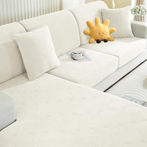 Ystyle Stretchigt Sofföverdrag, Kuddöverdrag, Elastiskt Pet Soff Cover Töjbart överdrag, Avtagbar Halkskydd kuddfodral Möbel, Sofföverkast överdrag Kuddar (Chaiselongue+1 Säten*3, Grädde)