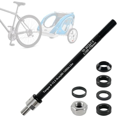 Thru Axle Adapter, M12 Bicycle Thru Axle Adapter with 1.0/1.5/1.75 mm Thread Pitch, 160-178 mm Adjustable Shaft Length Compatible with Most Bicycle Trailer Couplings (M12 x 1.5 (160-178mm))