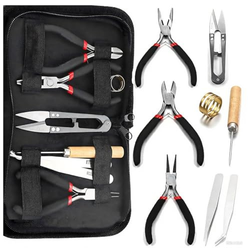 LACHT Pince bijoux,Pinces à Bijoux 8 Pièces,Pinces à Becs Aiguilles Coupe-fil Pince à Becs Ronds Pinces Coupantes Latérales avec Ouvre-anneau et Pince à Epiler pour la Réparation de Bijoux