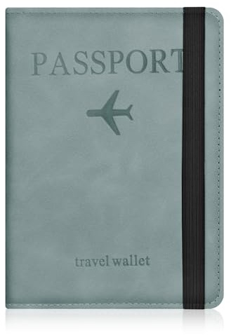 AOOSU Funda Pasaporte, Porta Pasaporte con Bloqueo RFID, Cuero de PU Porta Documentos Viaje Impermeable Resistente Desgaste para Pasaportes Tarjetas Crédito Funda Tarjeta Identific (Azul Cielo)