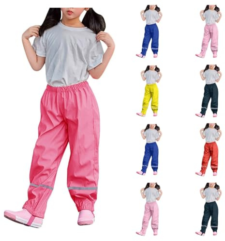 Kids Waterproof Trousers Boys Girls Lightweight Rain Trouser Adjustable Mud Dirty Proof Pants with Reflective Strip Outdoor Windproof School Cycling Rainwear for Toddler 1-11 Years