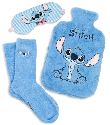 Disney Lilo & Stitch Unisex Blue Hot Water Bottle with Eye Mask & Socks | Fluffy Material for Warmth, Relaxation & Sleep | Cozy Loungewear Essentials | Disney Merch