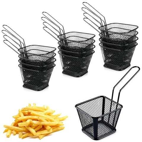 12 stycken pommes frites-korgar, friteringskorgar, små friteringskorgar för pommes frites, mini-chips i rostfritt stål, friteringskorgar för pommes frites, stekt kyckling, lökringar, räkor eller