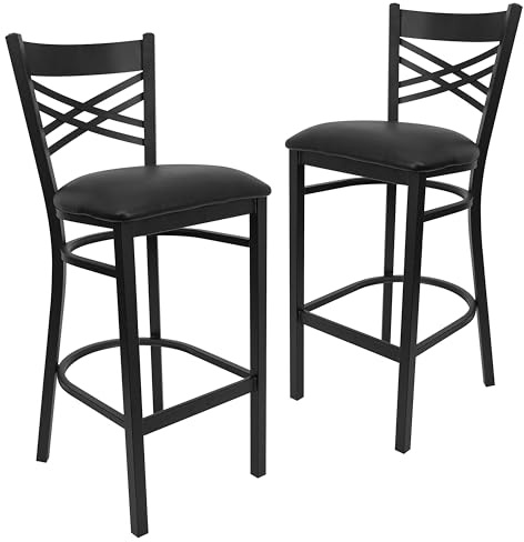 Flash Furniture 2 Pack HERCULES Series Black ''X'' Back Metal Restaurant Barstool - Black Vinyl Seat