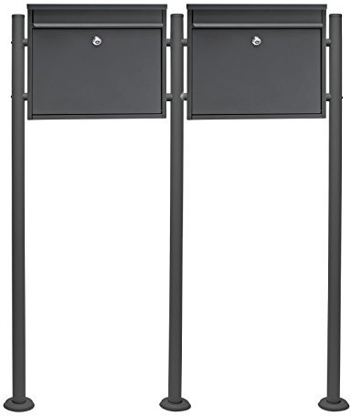 Wiltec Set de buzón V13 Doble Antracita con pie de Soporte Correo Postal Cartas Acero galvanizado Decorativo