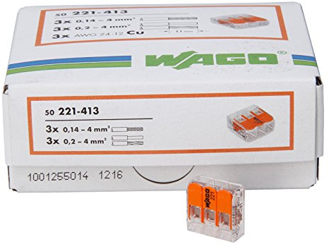 Kopp 33346427 Wago Steckklemme 3-fach mit Hebel für Flexible Drähte Wiederöffenbar 1, 5 - 2, 5 mm² Inhalt 50 Stück, Transparent/Orange