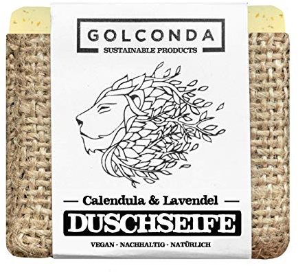 GOLCONDA Duschseife Calendula & Lavendel | zertifizierte Naturkosmetik | mild & feuchtigkeitsspendend | Vegan Naturseife | Plastikfrei | Palmölfrei | Körperseife Handgemacht | 1 stück