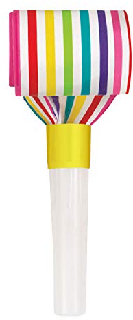 Vibrant Rainbow Stripe Squawker Blowouts - Colorful, Fun & Festive Party Noisemakers - Perfect for Celebrations & Events - 8ct