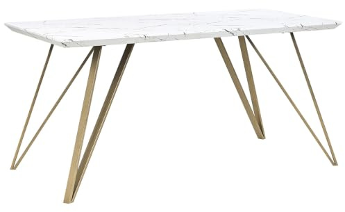 Matbord Glamour Vit Guld Marmoreffekt Skiva Metallben 150 x 80 cm Molden