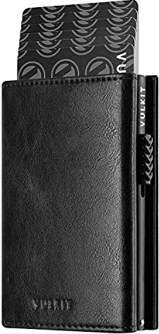 VULKIT Credit Card Holder RFID Blocking Leather Pop Up Card Wallet with Banknote Compartment, ID Window, Coin Pocket & Magnetic Closure