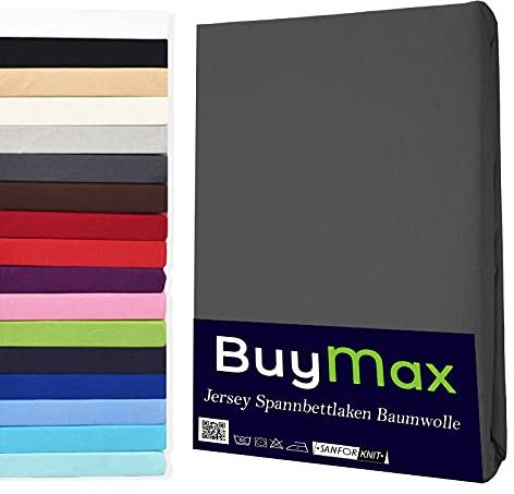 Buymax® Spannbettlaken 140x200cm Baumwolle 100% Spannbetttuch Bettlaken Jersey, Matratzenhöhe bis 25 cm, Farbe Anthrazit ÖKO TEX Standard