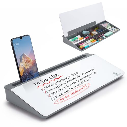 Small Glass Desktop Whiteboard Dry-Erase-Board - Computer Keyboard Stand White Board Surface Pad with Drawer, Desk Organizers with Accessories for Office, Home, School Supplies