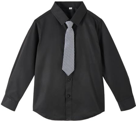 LOLANTA Chemise habillée Enfant Manches Longues Chemise Oxford garçon Chemise + nœud Papillon,11-12 Ans, tag 160, Noir