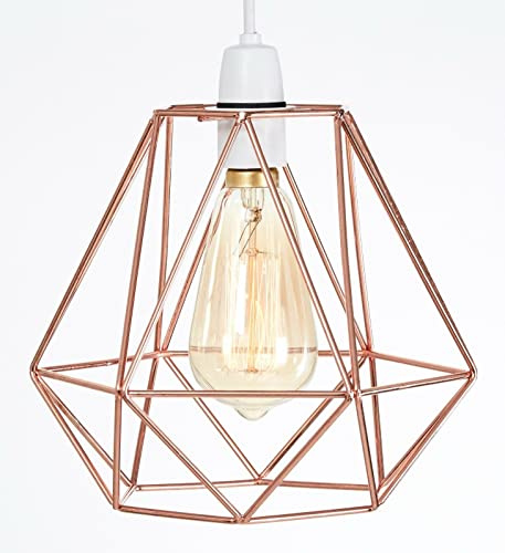 Retro Metal Wire Basket Cage Light - Ceiling Pendant - Vintage Industrial Style - Easy Fit Copper Lamp Shade