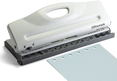 Officemate Adjustable 6-Hole Punch for Planners and Binders, 8 Sheet Capacity, White (90162)
