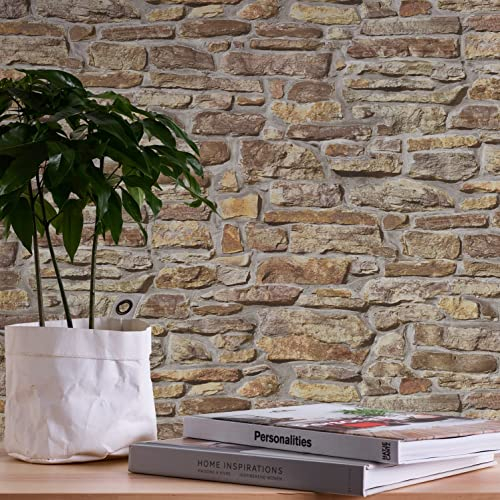 A.S. Création Bricks & Stones 388151 Papier peint intissé Motif pierres naturelles Beige jaune 10,05 x 0,53 m