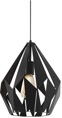 EGLO Carlton Hänglampa, vintage-pendellampa att hänga över matbordet | retrotaklampa av svart metall, E27-sockel, 31 cm i diameter