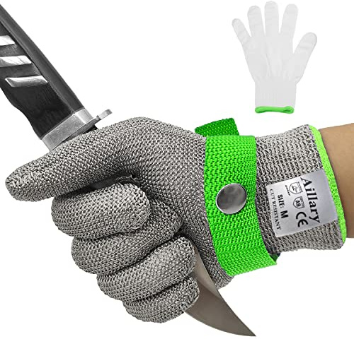 Aillary Level 9 Cut Resistant Kitchen Glove,Food Grade,Machine Washable,Stainless Steel Wire Metal Mesh Safety Work Glove for Mandolin,Meat Cutting,Oyster Shucking,and Wood Working (Large)