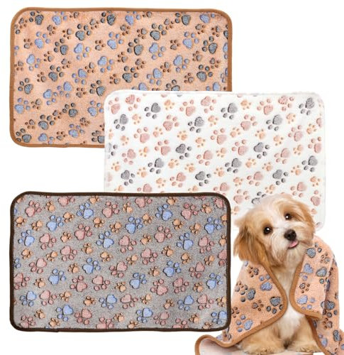 3 Stück Hundedecke, Haustierdecke Katze, weiche und warme Hundedecken, Decke für kleine Hunde und Katzen, Niedliche Hundedecke mit Pfotenprint (40 X 60 cm)