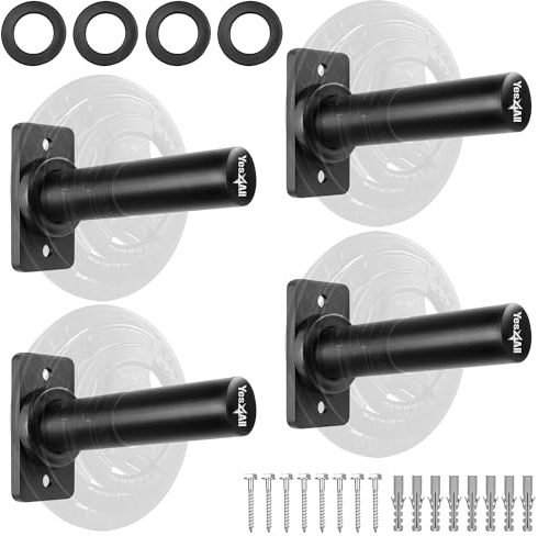 Yes4All Soporte para discos de peso montado en la pared, se adapta a discos de peso olímpicos de 2 pulgadas con capacidad máxima de 550 libras, juego de 4
