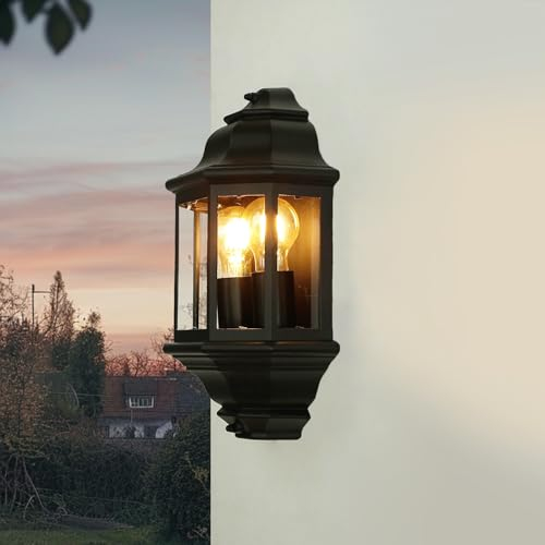 Licht-Erlebnisse Maritime Wandlampe, Aussenleuchte Schwarz Wand Aussen, IP44, H:43 cm, E27, 2-flammig, Balkon, Terrasse, Garten, Schiffslampe, Wandleuchte